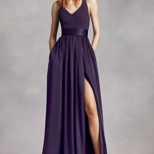 Vera Wang V Neck Halter Gown with Sash